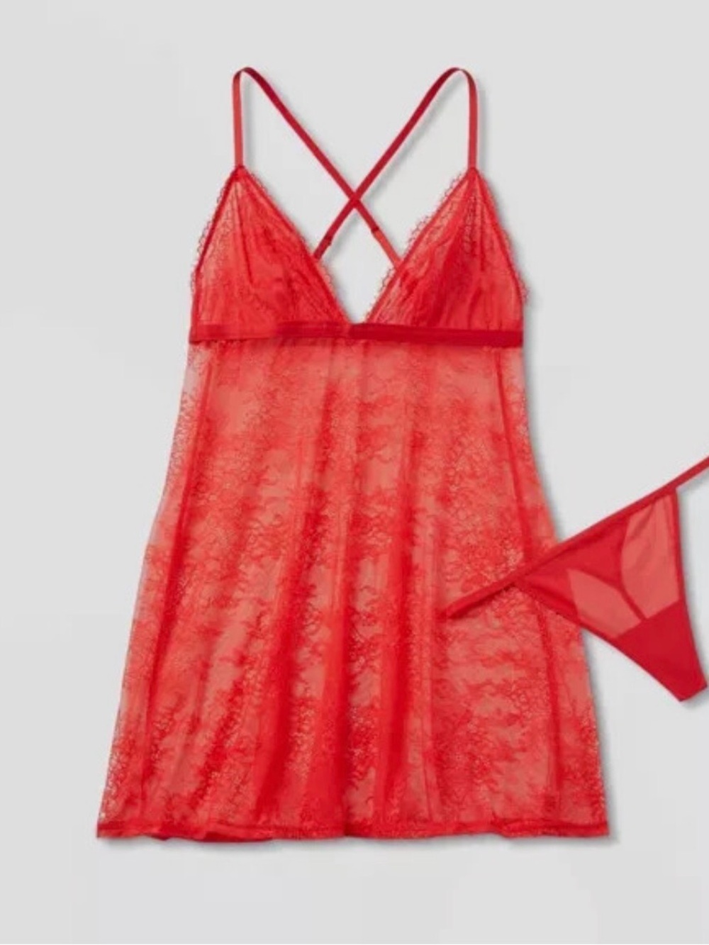 Auden Red Lace Sheer Chemise with Matching Thong